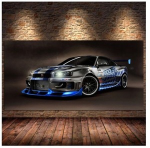 ★☆【大人気!!】スカイライン R34 GTR ワイルドスピード ブライアン ポスター キャンバス 壁紙 絵画 アート フレームなし 40x80cm☆★