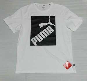 未使用 PUMA ボックス ビッグ ロゴ プリント 半袖Tシャツ メンズ XXL 102-106 プーマ ジャパン 581386 ホワイト白ブラック黒コットン綿100%