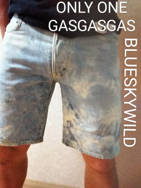 GAS ONLY ONE Denim jeansブリーチ加工ショートハーフパンツ デニムパンツ