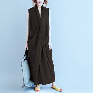 ロングワンピース ロングワンピ 夏 ノースリーブ マキシ丈 着痩せ 体型カバー