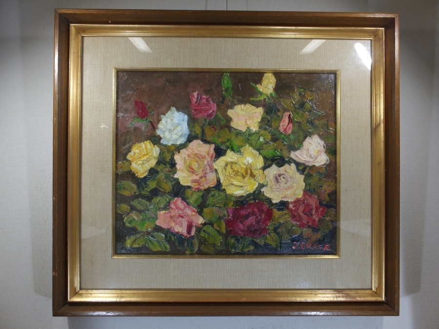 [Autenticidad garantizada] Tadayuki Okabe, Rosa pintada a mano 1973., pintura al óleo, F-8, miembro toku, Toyokou-kai, pieza de colección (Keijiro Ohira, Hideki Wakisaka, Noboru Sato), ciudad de estados unidos, Prefectura de Ōita, Cuadro, Pintura al óleo, Naturaleza muerta