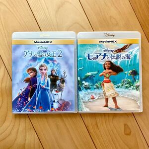 アナと雪の女王2、モアナと伝説の海 ブルーレイ+純正ケース ディズニープリンセス 2点セット 新品未再生 Blu-ray
