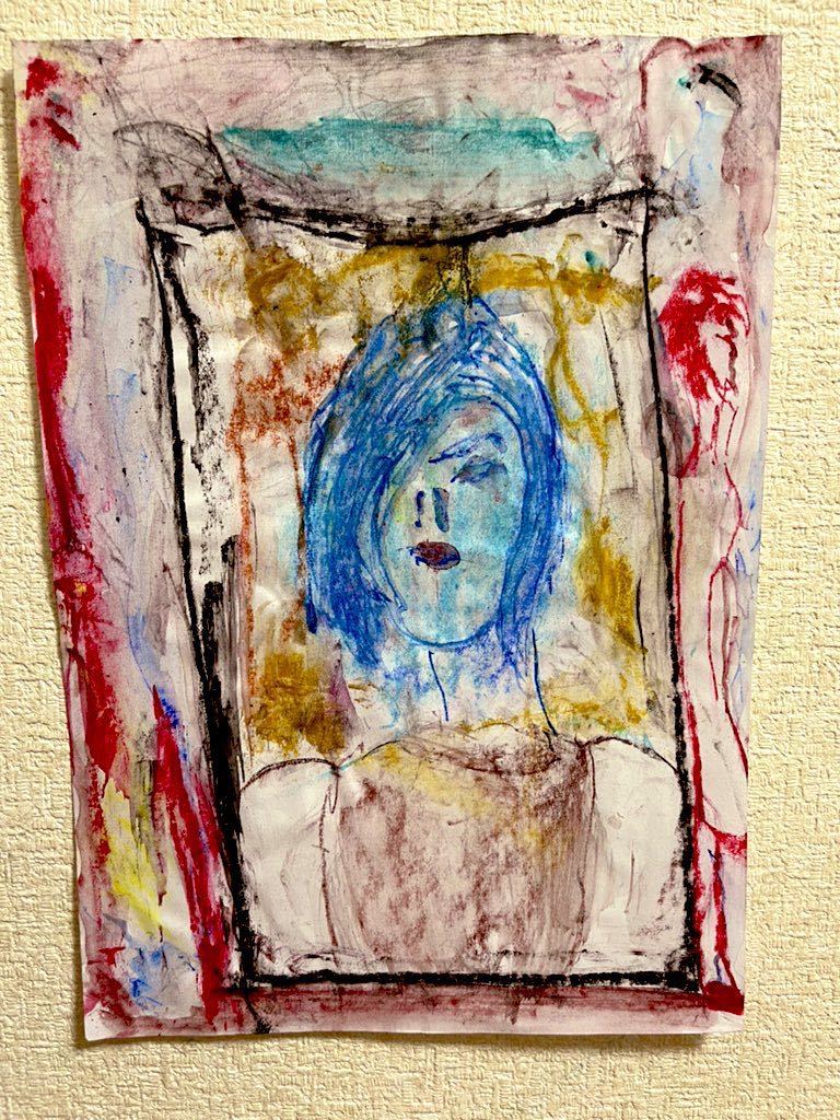 Pintor Hiro C Espejo, obra de arte, cuadro, pintura al pastel, dibujo con crayón