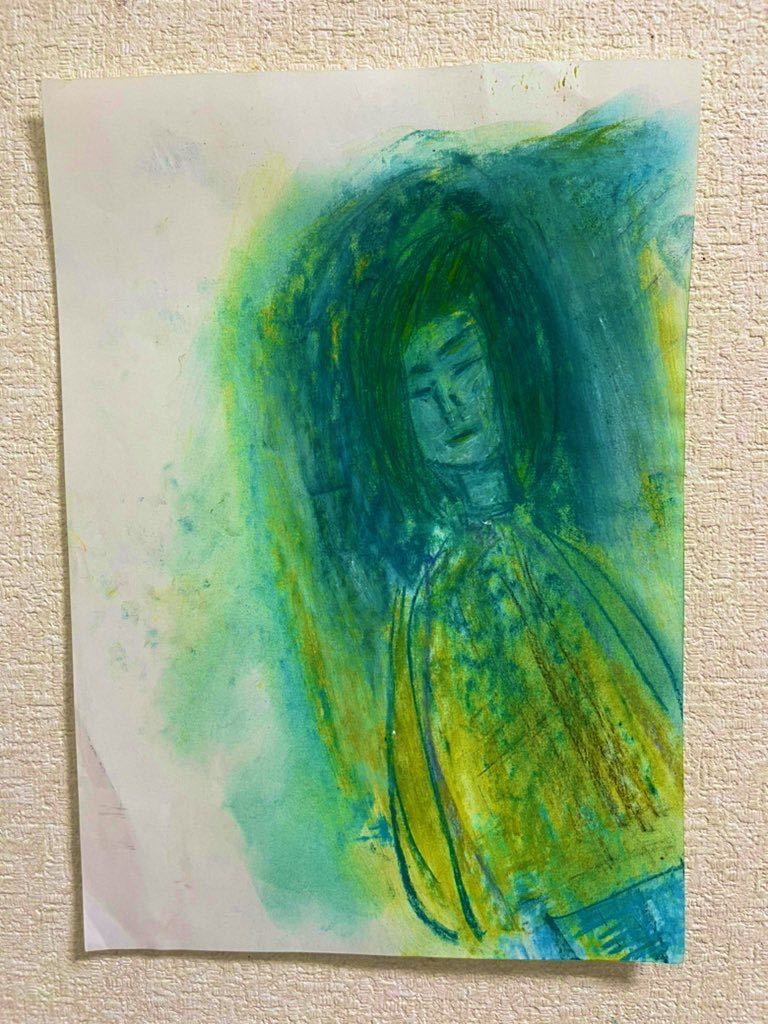 Künstler Hiro C Green Velvet, Kunstwerk, Malerei, Pastellzeichnung, Buntstiftzeichnung