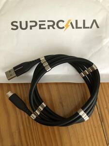 [純正 新品] SuperCalla マグネット式 USB A to Micro USB 充電ケーブル 1m・黒 