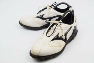 MIZUNO★ゴルフシューズ【25.0/白×黒】レザー/低反発インソール◆J-201