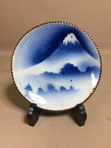 QM4103 old Imari blue and white ceramics blow .. Fuji. map ige plate 