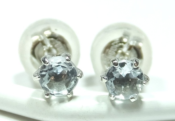 379-1◆プラチナ 一粒 アクアマリン 3mm 人気 カップルペアピアス◆メンズ レディース 両耳 シンプル デザイン スタッド ピアス ジュエリー