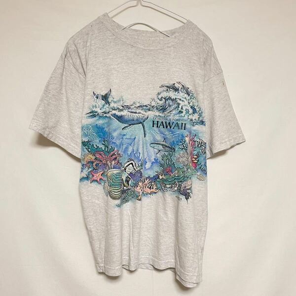 SANSEGAL 古着 Tシャツ カットソー イルカ クジラ サメ 海 灰色 グレー 青 ブルー