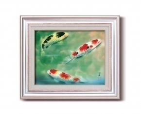 Art hand Auction ●[免运费] 增加运气！Masaan Tsubouchi 日本画框 F6 (AS) 鲤鱼戏●, 绘画, 油画, 自然, 山水画