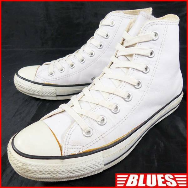 即決★CONVERSE★25cm レザーハイカットスニーカー コンバース メンズ 6.5 白 ホワイト 本皮 8ホールシューズ 本革 オールスター