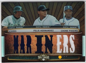 イチロー Ichiro ＆ Felix Hernandez ＆ Chone Figgins ＜ 2011 Topps Triple Threads Ralic Combos ＞ 27枚限定ジャージ