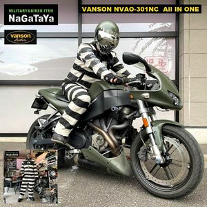 VANSON バンソン NVAO-301NC オールインワン フライング ロゴ刺繍 つなぎ カバーオール ボーダ(囚人柄) XLサイズ ホワイト×ブラック
