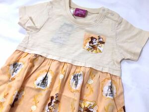  new goods # Disney girl Beauty and the Beast bell short sleeves One-piece 90 orange pretty *