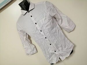 kkaa1487 # MK MICHEL KLEIN homme # shirt Y shirt shirt tops 7 minute sleeve stripe weave cotton ivory 46 M