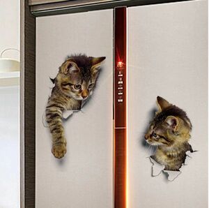p1153 かわいい動物 猫 ステッカー 3d シール デカール ウォール 装飾 冷蔵庫 トイレ 便座 壁 障子をやぶいて飛びだす猫ちゃん 1個