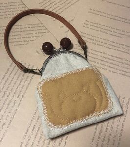 ハンドメイド がま口ポーチ がま口 くまさん テディベア くまくん 持ち手付き