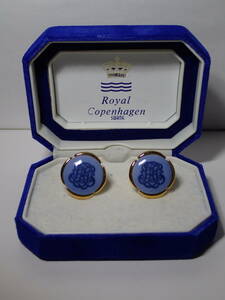 ROYAL COPENHAGEN ロイヤルコペンハーゲン SWANK カフス 箱 ライトブルー×ゴールド カフスボタン 