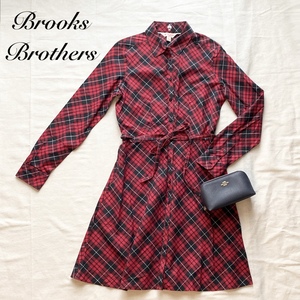 美品★厳選　定価1.7万　BROKS BROTHERS　チェック柄　Red Fleece コットンツイル バイヤスプラッド シャツドレス　4サイズ　11号　L