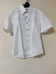 メンズ　ストライプ　半袖シャツ　Ｌ　ホワイト×ベージュ 【KAE-1650】