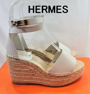 【新品】エルメス　HERMES ケリー金具 ウェッジソール　エスパドリーユ　ティポリ　サンダル　白　ホワイト　36　新品