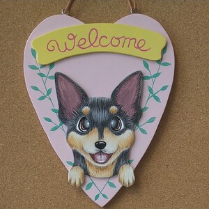 ミニチュアピンシャー・ハートのウェルカムボード(小さめ・縦約18cm) ハンドメイド犬雑貨
