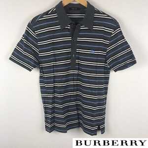 美品 BURBERRY BLACK LABEL 半袖ポロシャツ グレー サイズ2 返品可能 送料無料