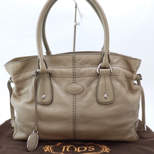 V202 Tod's Handbag Tote Bag TOD'S Leather Beige Women's Storage Bag, متى, تود, حقيبة, حقيبة