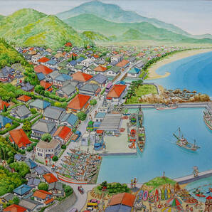 【絵画】「里海のくらし」 水彩画 真作