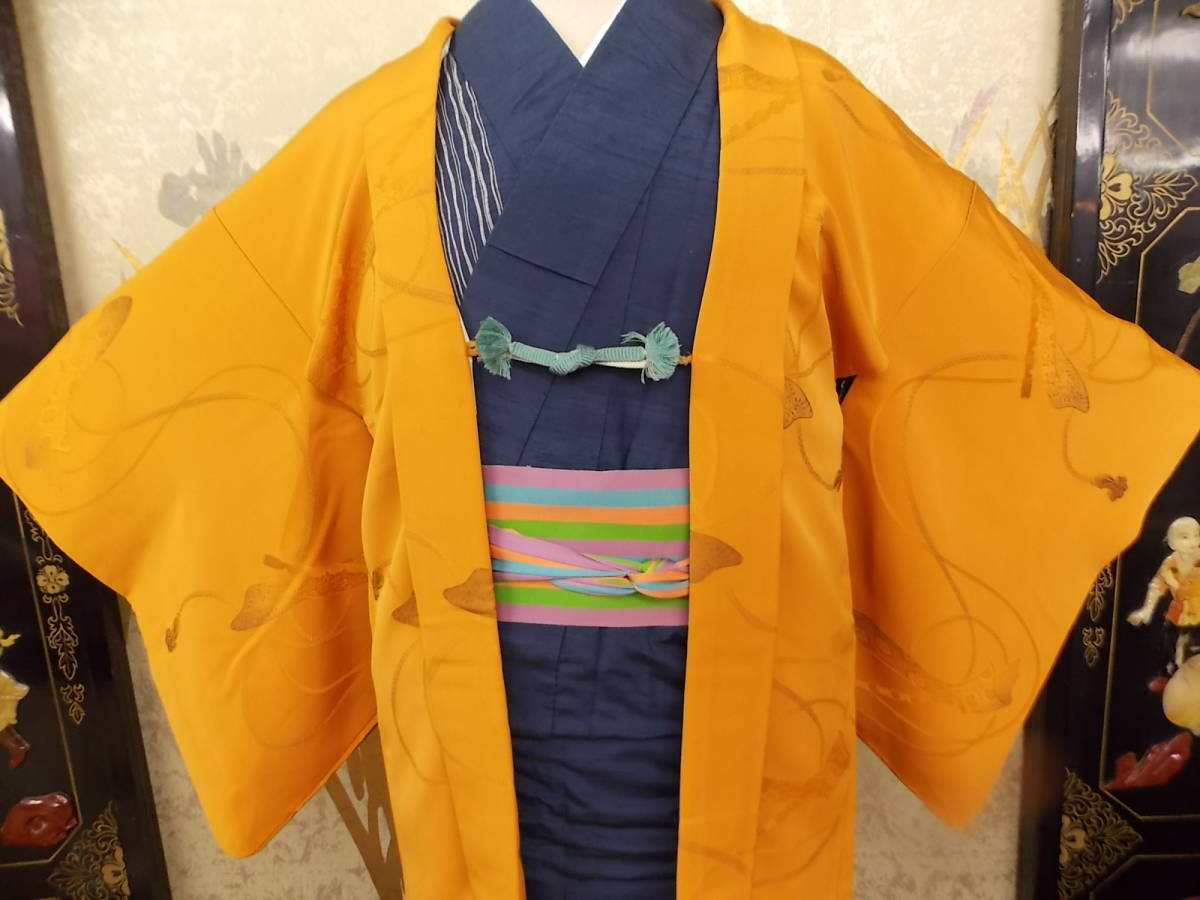 مجموعة Kimono Konjaku 2807 Haori بتصميم نمط الحرير الخالص، عملية مرسومة يدويًا تأتي مع خيوط Haori, موضة, كيمونو نسائي, كيمونو, معطف, الوصول في الطريق