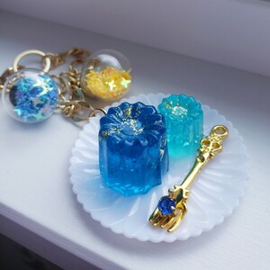 【ハンドメイド】宝石ゼリーのデザートプレート☆ブルーミント☆バッグチャーム