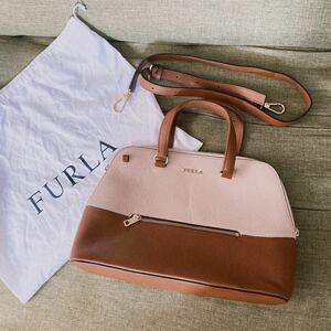 未使用　フルラ　2way ショルダー　ハンドバッグ　ベージュ　茶　バイカラー FURLA 本革　ビジネス　オンオフ