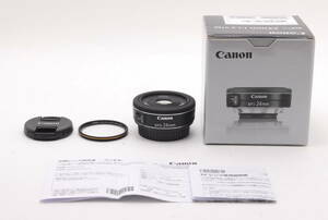 Canon 単焦点広角レンズ EF-S 24mm F2.8 STM 動作写りOK 概ねキレイ&概ねクリア 前後キャップ、フィルター、説明書、箱、無記入保証書付き