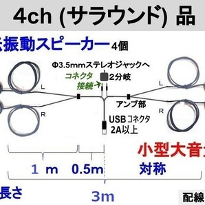 伝振動スピーカー4ch(サラウンド)ステレオプラグセット　貼替簡単×小型大音量　★新開発品★4鄭11