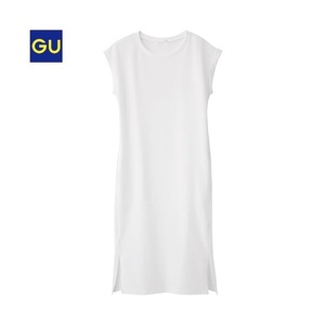 送料無料 未使用新品 GU フレンチスリーブ ロングTシャツ ワンピース サイズL ホワイト 白 スウェット素材 膝下ロング丈 