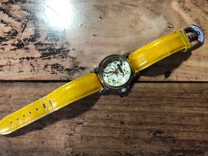  body excellent rare RITMO LATINO Ritmo Latino SWISS MADE Date Stella white × yellow yellow original leather belt quarts lady's wristwatch 