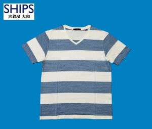 #古着屋大和 #セール中 完売 #SHIPS #シップス MADE IN JAPAN #日本製 インディゴ デニム調 ボーダー Vネック #Tシャツ M 参考価格7590円