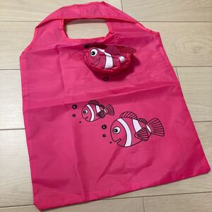 【未使用】ビビットピンク エコバッグ お魚デザイン おりたたみ コンパクトショッピングバッグ レジバッグ マゼンダピンク