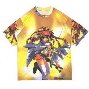 レアアニメ【2001年 アニメ SAMURAI GIRL リアルバウト ハイスクール 総柄 Tシャツ】ビンテージ 古着 ANIME 90s USA製 エロプリ 日本 AKIRA