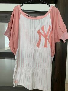 ピンク★LB-03×MLBヤンキース★ドルマンスリーブ背中あきドラゴンズ 半袖Tシャツ