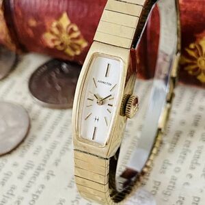 【高級時計ハミルトン】Hamilton クォーツ 10KRPG 腕時計 レディース ビンテージ ブレスレット カクテル ウォッチ クリスタル