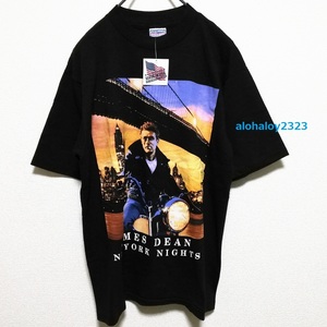 JAMES DEAN NEW YORK ジェームスディーン ニューヨーク ビッグ プリント USA製 90s ヴィンテージ メンズ Tシャツ L(44) 黒 ブラック 未使用