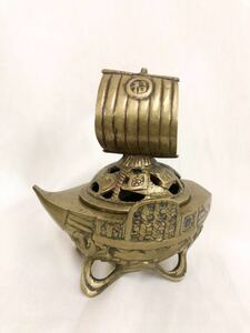 珍品☆宝船 香炉 福 古物 古道具 骨董 古美術 アンティーク 時代物 コレクション◎真鍮と思われます
