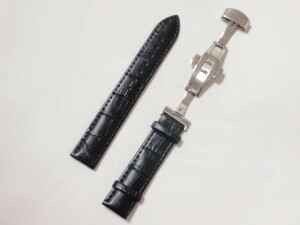 送料無料 腕時計 交換用ベルト クロコダイル型押し 牛本皮バンド 黒 20mm