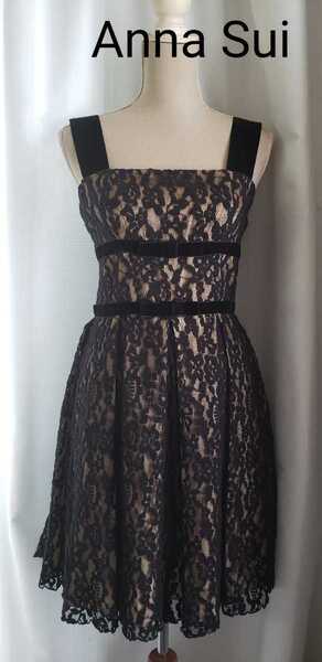 大変美品 Anna Sui USA製 可愛いレースドレス 黒 フォーマル可