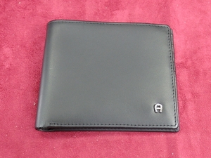  I gna- black leather folding twice purse made in Italy AIGNER unused 