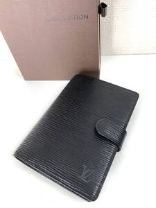 極美品△LOUIS VUITTON ルイヴィトン エピ ノワール ブラック アジェンダPM 手帳カバー 6穴式 ネーム入り R20052 箱あり 管理2108