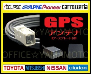 GPSアンテナケーブル (コード約3m) グレー角型 アースプレート付 パナソニック 三菱 アルパイン ケンウッド クラリオン ホンダ ナビ 2j