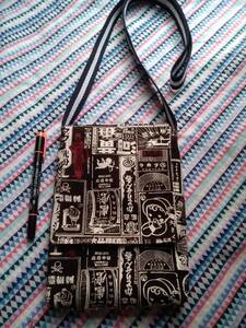 ポシェット 縦型 昭和レトロ柄 帆布 看板柄 チョコレート色 ハンドメイド