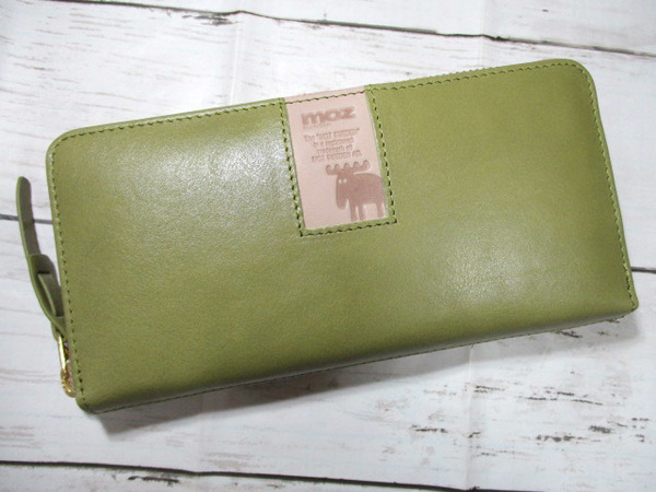 新品 財布 レディース 長財布 ラウンド moz モズ ヌメ バイカラーシリーズ グリーン・ベージュ